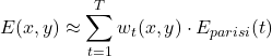 \[E(x,y) \approx \sum_{t=1}^{T} w_t(x,y) \cdot E_{parisi}(t)\]
