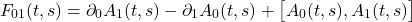 \begin{equation*}F_{01}(t,s)=\partial_0 A_1(t,s)-\partial_1 A_0(t,s)+\bigl[A_0(t,s),A_1(t,s)\bigr]\end{equation*}