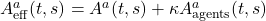 A^{a}_{\mathrm{eff}}(t,s)=A^{a}(t,s)+\kappa A^{a}_{\mathrm{agents}}(t,s)