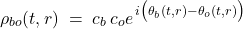  \begin{equation*} \rho_{bo}(t,r) \;=\; c_b\,c_o\*e^{\,i\big(\theta_b(t,r)-\theta_o(t,r)\big)} \end{equation*} 
