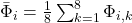 \bar{\Phi}_i = \frac{1}{8} \sum_{k=1}^{8} \Phi_{i,k}