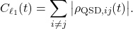 \begin{equation*}C_{\ell_1}(t) = \sum_{i\neq j} \big|\rho_{\text{QSD},ij}(t)\big|.\end{equation*}