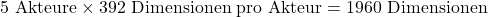 5 \text{ Akteure} \times 392 \text{ Dimensionen pro Akteur} = 1960 \text{ Dimensionen}