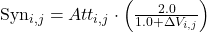  \begin{equation<em>} Syn_{i,j} = Att_{i,j} \cdot \left( \frac{2.0}{1.0 + \Delta V_{i,j}} \right) \end{equation</em>} 