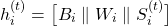  \begin{equation*} h_i^{(t)} = \big[ B_i \parallel W_i \parallel S_i^{(t)} \big] \end{equation*} 